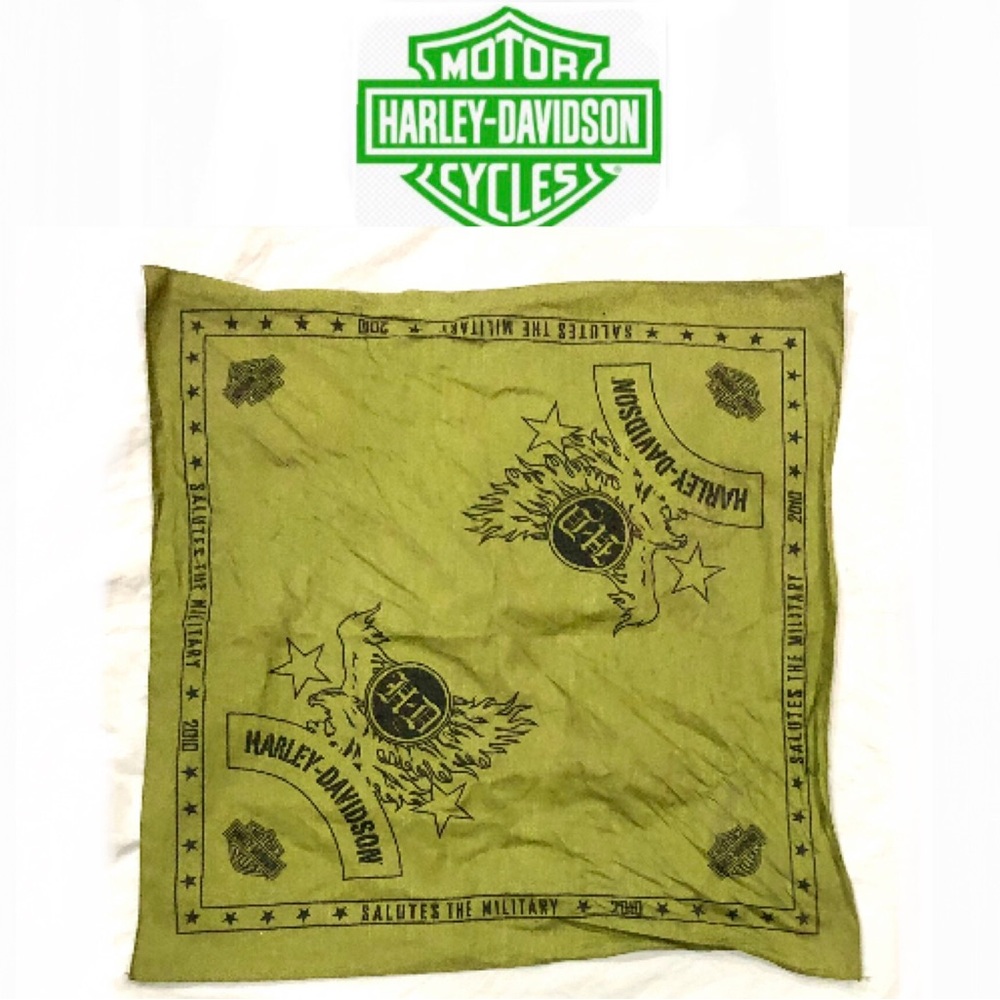 HARLEY-DAVIDSON Salutes The Military 2010 vintage Green Bandana size 21x21 EUC